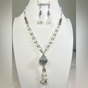 Opalite 925 Multi Strand Charms Necklace & Earrings Set